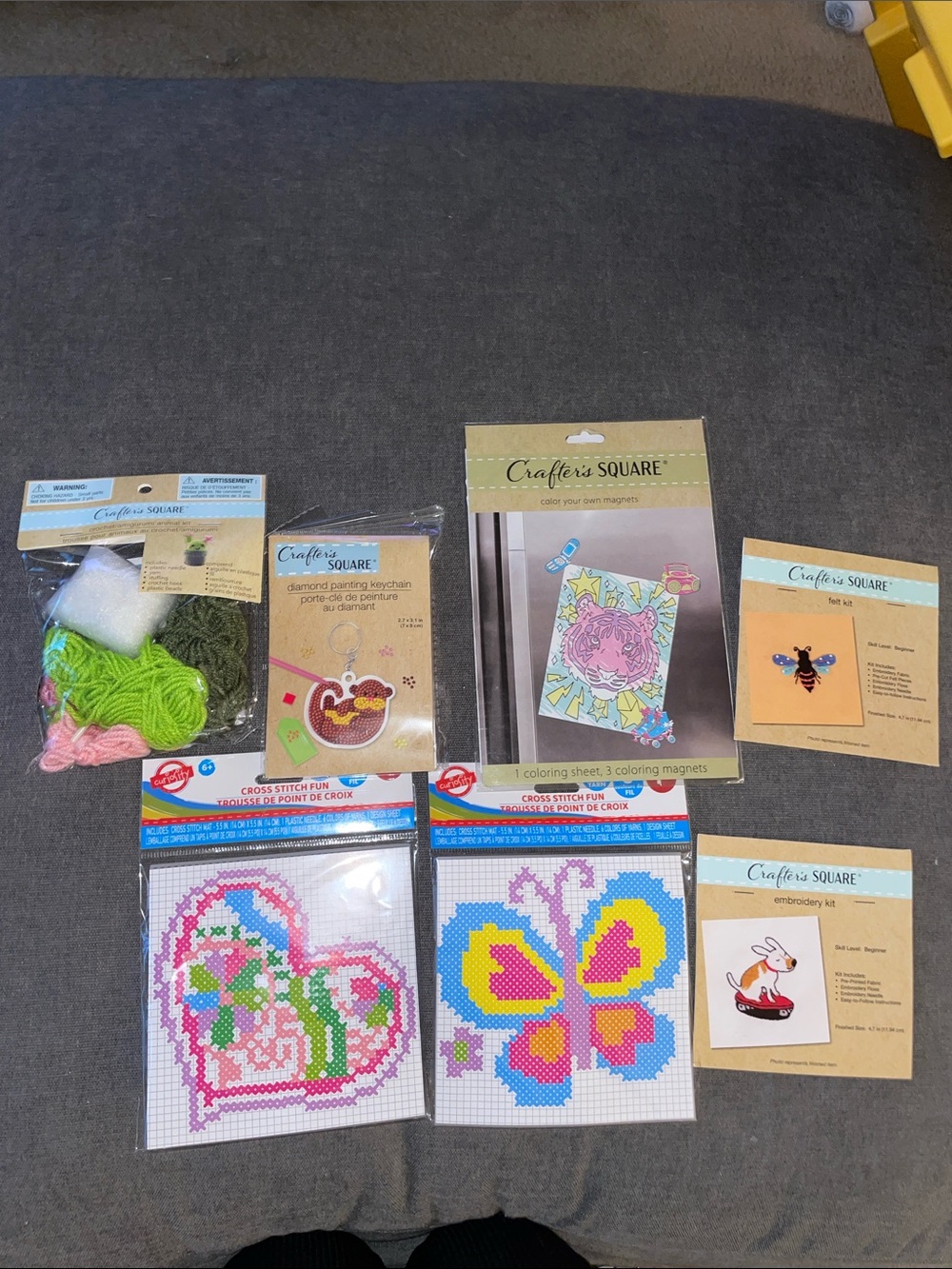 Crafter's Square Cross Stitch & Craft Kit Bundle - Pink, Blue, Yellow, Green